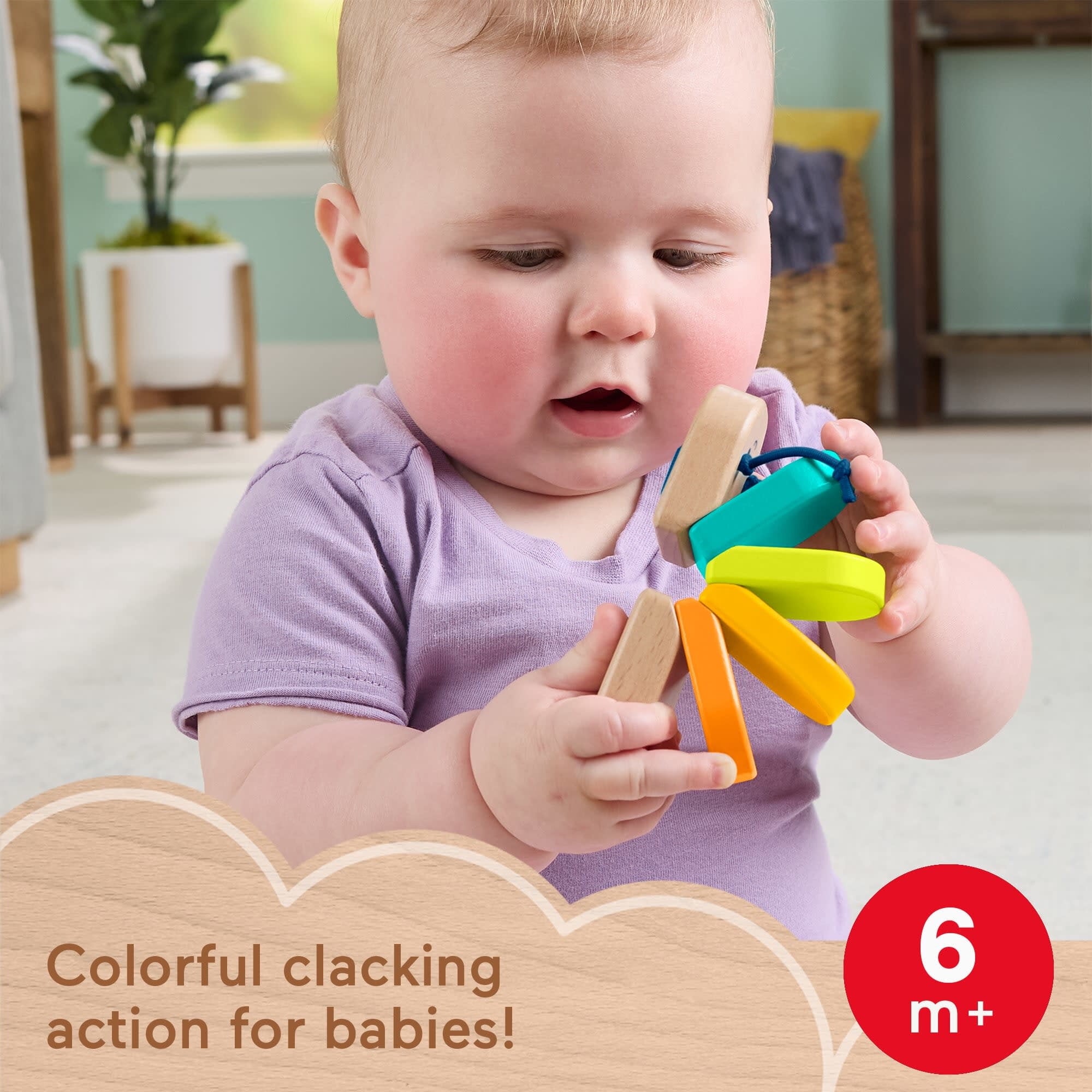 Fisher-Price Wooden Clacker Caterpillar Developmental Activity Rattle Toy for Infant, 1 Wood Piece