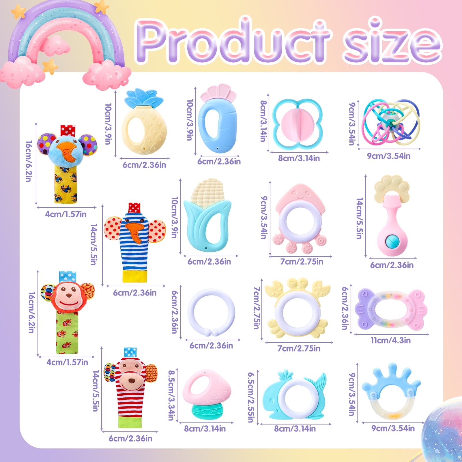 KABOER 16PCS Baby Rattles 0-6 Months, Baby Wrist Rattles & Foot Finders Sock, Newborn Hand and Foot Rattles/Teething Toy, Educational Development Infant Toys, Baby Toy Socks and Baby Wrist Rattles