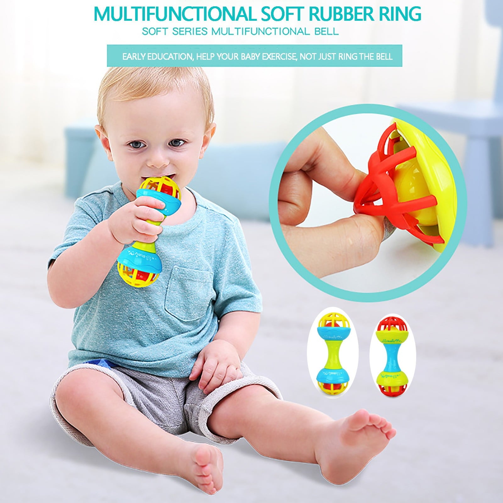 KOYPTL Baby Rattles Hand Sticks Toys for Toddlers 0-4 Months,Music & Sound Sensory Early Learning Toy for Infants 6-12 Months,Soft Soothing Shaking Teethers for Christmas Birthday Boys Girls Presents