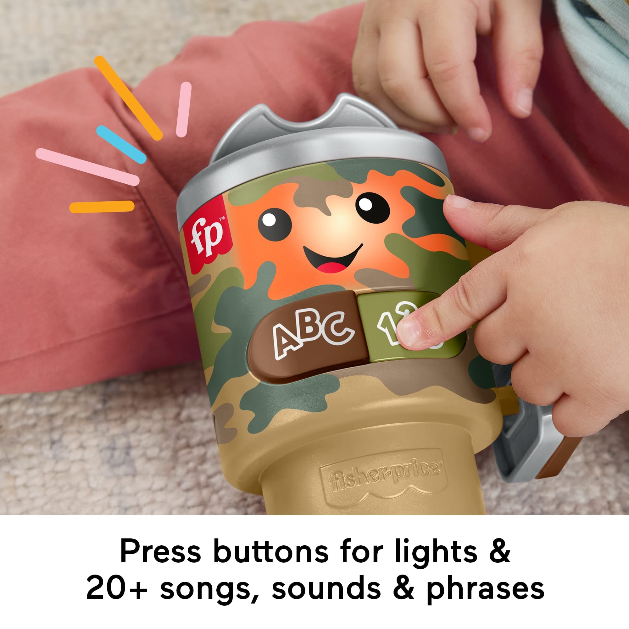 Fisher-Price Laugh & Learn Wake up & Learn Coffee Camo Mug Baby & Toddler Toy with Music & Lights