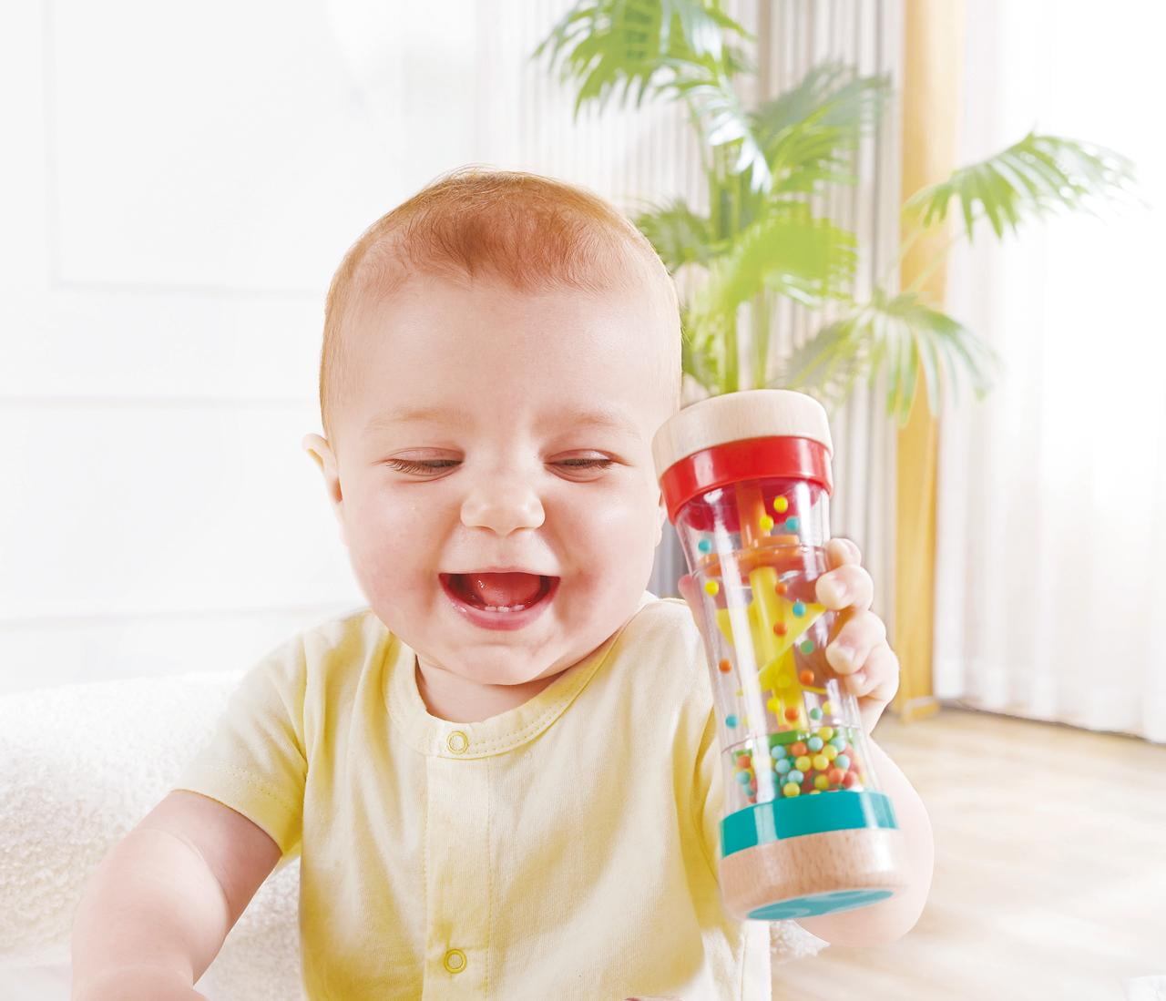 Hape Rainbow Stick Shake Beaded Raindrops, Infant Sensory Rattle Toy, Unisex Child Ages 0M+, Plastic