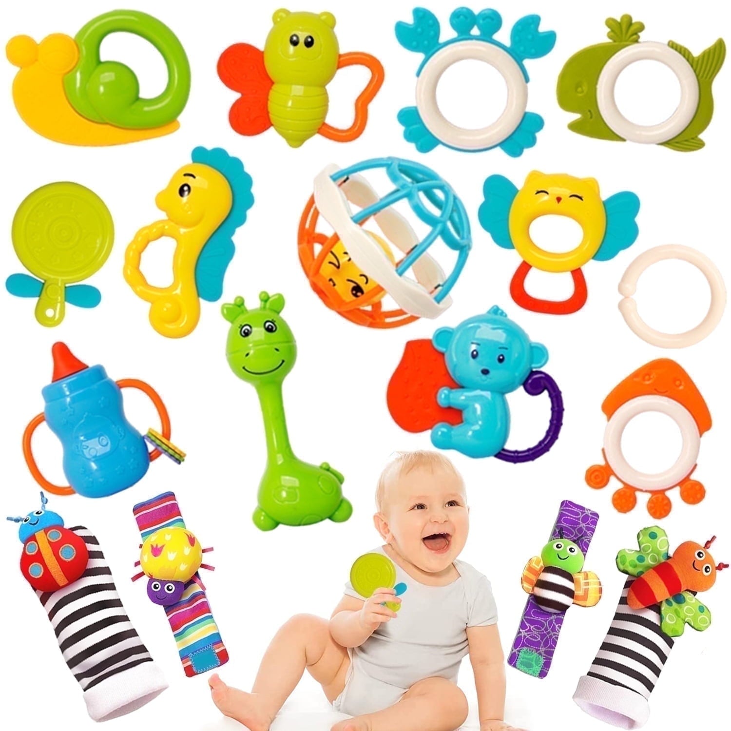 Baby Toys, 17 Pcs Baby Rattles Toys Teething Toys for Babies 12-18 Months, Early Development Learning Toy Newborn Toy Baby Boy Girl Birthday Gifts