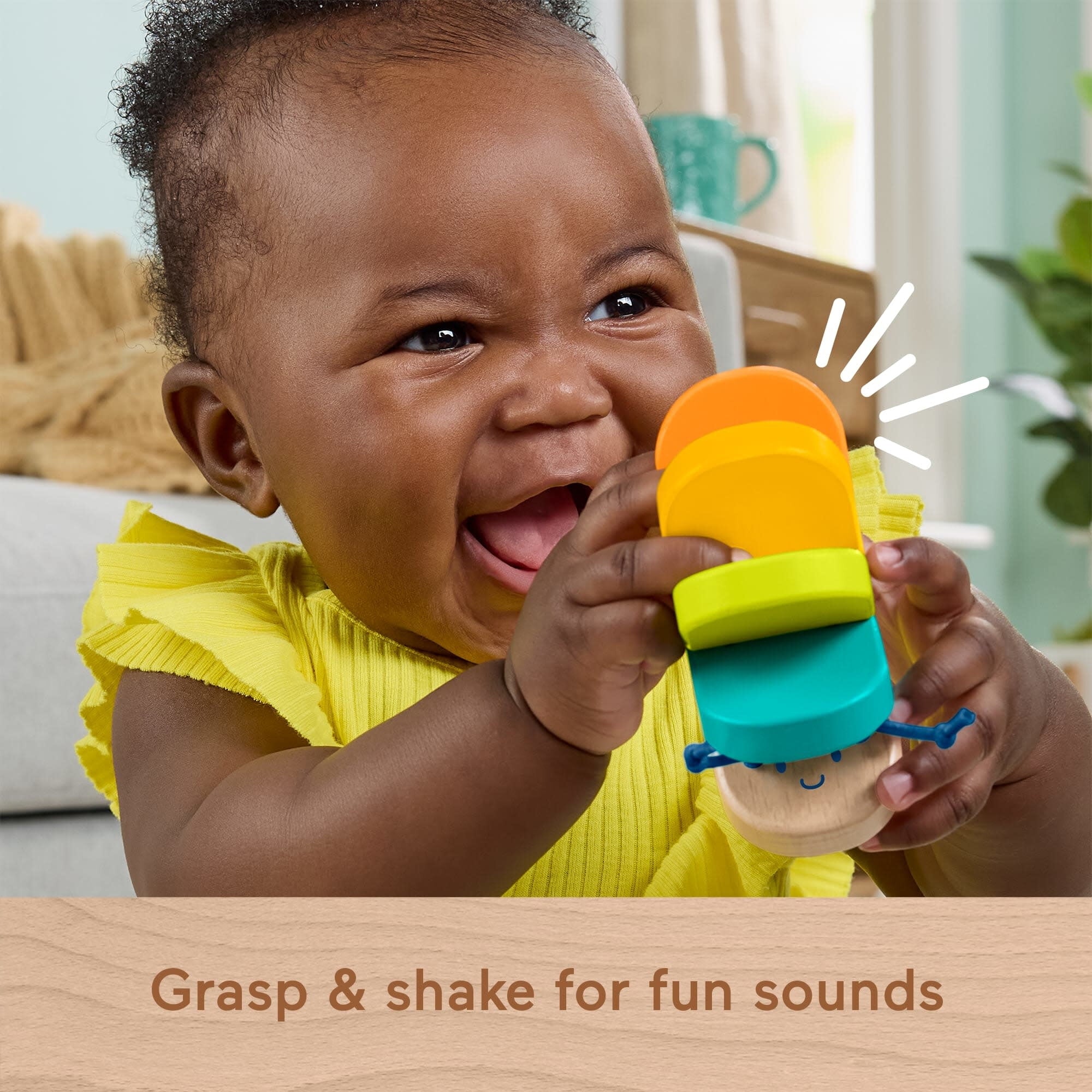 Fisher-Price Wooden Clacker Caterpillar Developmental Activity Rattle Toy for Infant, 1 Wood Piece