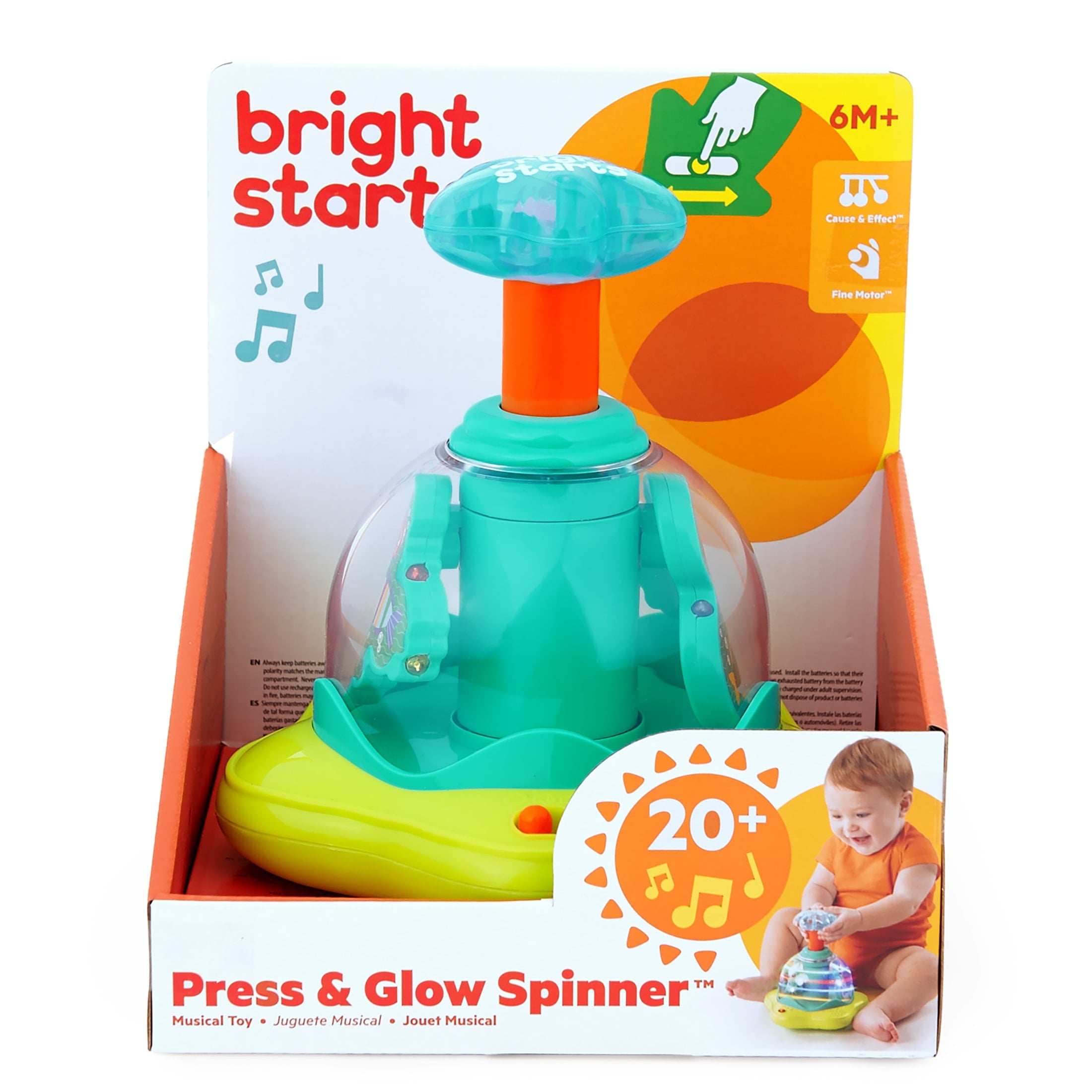 Bright Starts Press & Glow Spinner Baby Toy with Lights and Sounds, For Ages 6 Months+