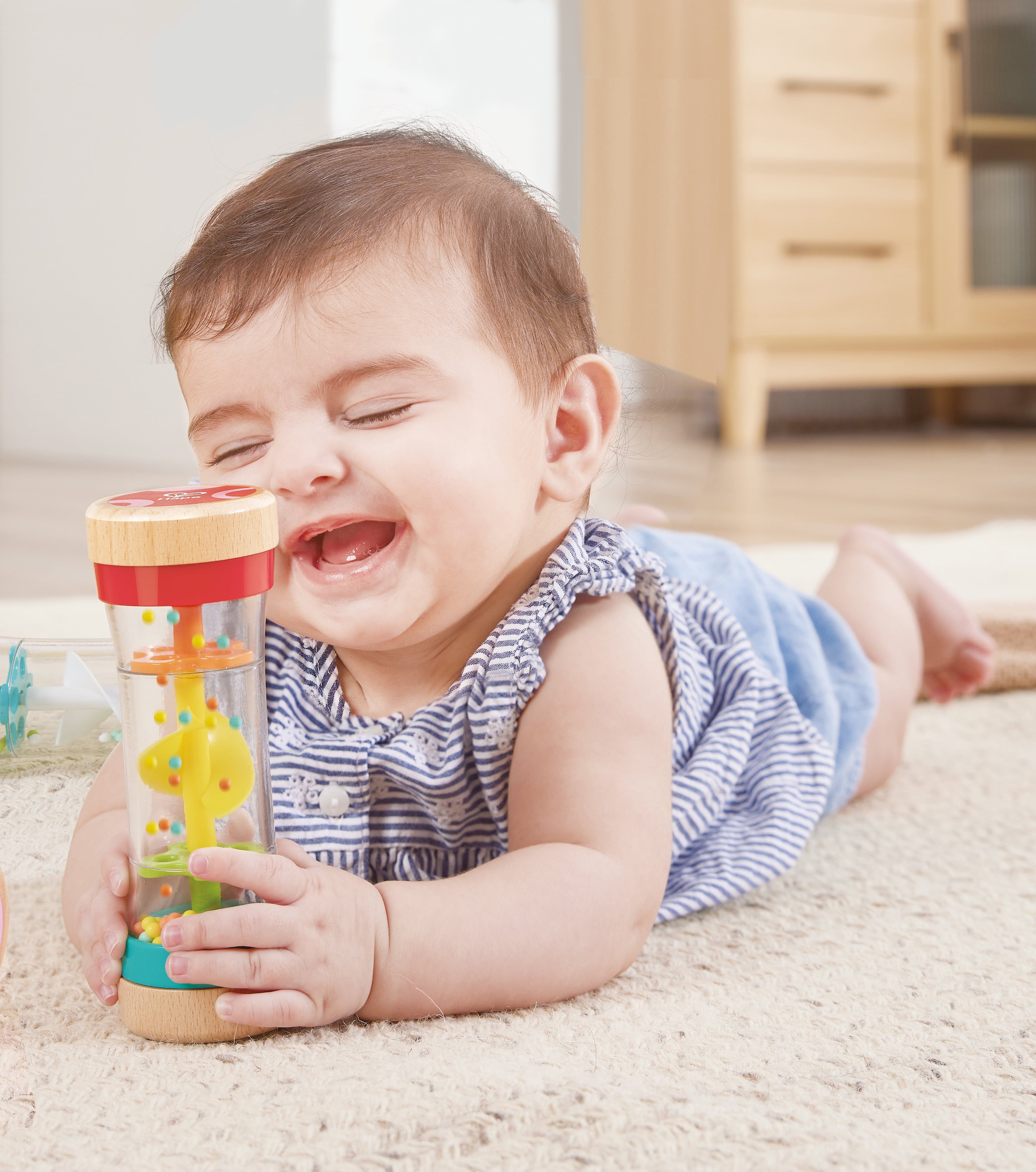 Hape Rainbow Stick Shake Beaded Raindrops, Infant Sensory Rattle Toy, Unisex Child Ages 0M+, Plastic