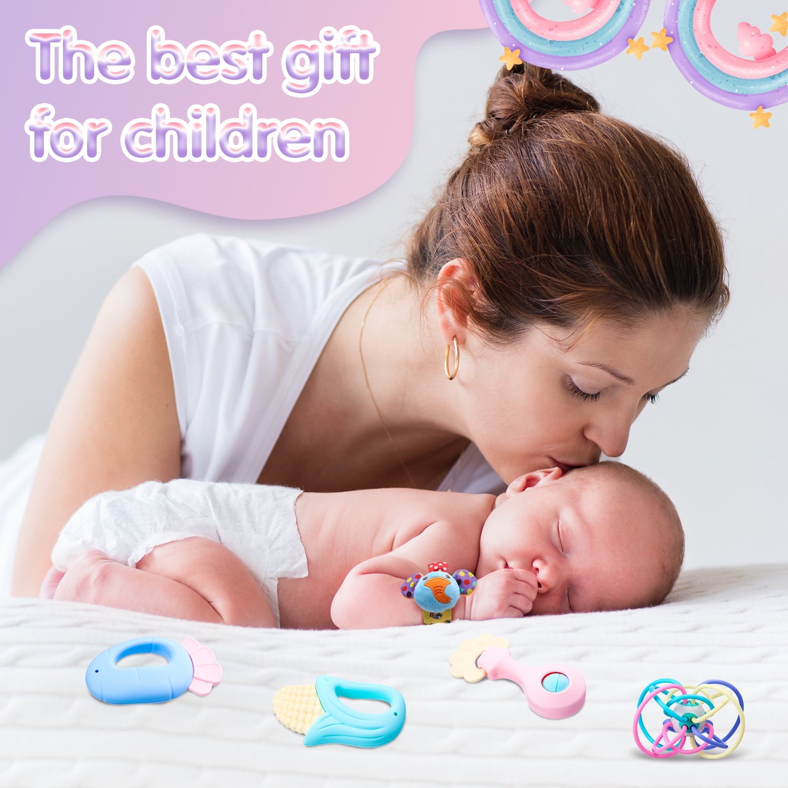 KABOER 16PCS Baby Rattles 0-6 Months, Baby Wrist Rattles & Foot Finders Sock, Newborn Hand and Foot Rattles/Teething Toy, Educational Development Infant Toys, Baby Toy Socks and Baby Wrist Rattles